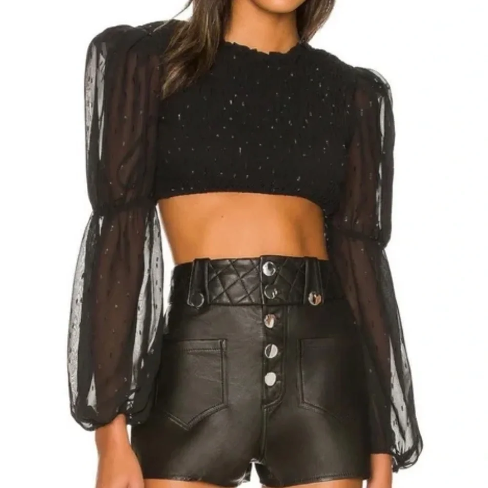 NBD Oasis Cropped Top Black Long Sleeves Size Small